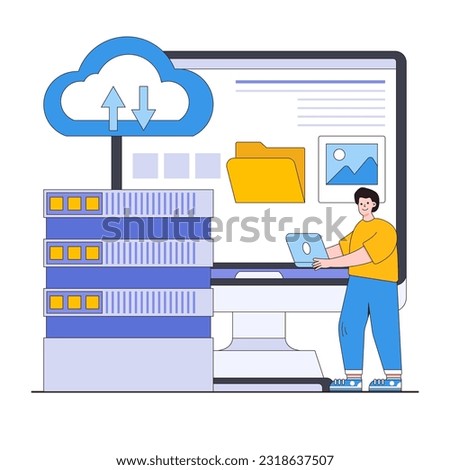 Data backup and recovery vector illustration concept with characters. Automated backups, disaster recovery, data restoration. Modern flat style for landing page, web banner, infographics, hero images.
