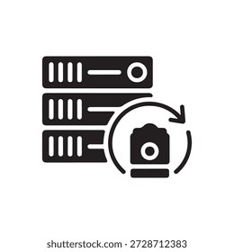 Data backup and server recovery silhouette icon for cloud storage