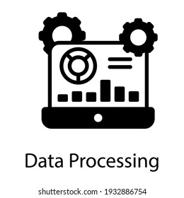 Daten mit Balkendiagramm und Zahnrädern, die die Datenverarbeitung im Bildsymbol darstellen