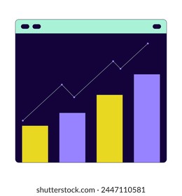 Data bar graph line webpage 2D linear cartoon object. Analysis analytics. Increasing chart web page isolated line vector element white background. Data visualization color flat spot illustration
