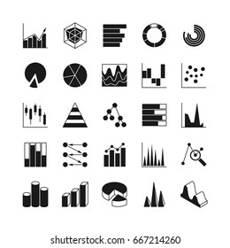 Data bar graphic and statistics charts vector icons. Growth line business diagram simple web symbols. Graphic data and diagram bar illustration