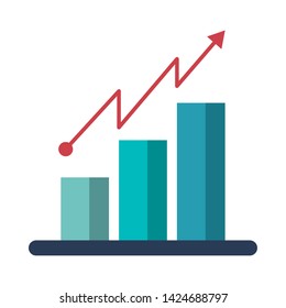 Data bars graph with tendency line isolated vector illustration graphic design