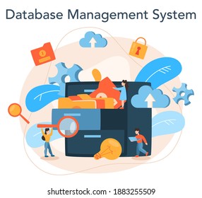 Data base administrator concept. IT professional specialist working at data center. Modern computer technology. Isolated vector illustration