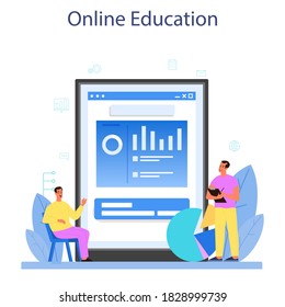Data base administrator online service or platform. Female and male character working at data center. Online education. Isolated vector illustration