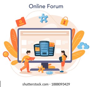 Datenbankadministrator-Onlineservice oder -plattform. IT-Spezialist im Rechenzentrum. Online-Forum. Einzelne Vektorgrafik