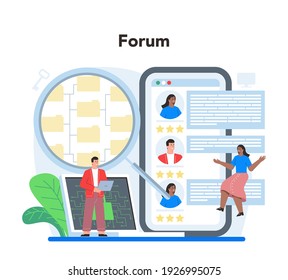 Data base administrator online service or platform. Admin or manager at data center. Modern computer technology, IT profession idea. Online forum. Flat vector illustration