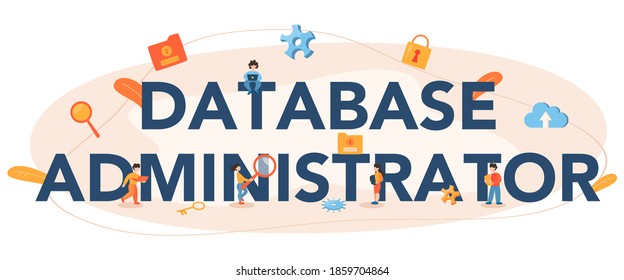 Data base administrator typographic header. IT professional specialist working at data center. Modern computer technology. Isolated vector illustration