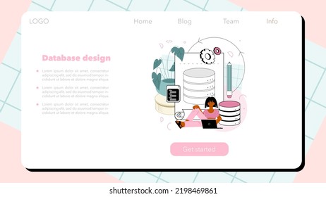 Data base administrator web banner or landing page. Manager working at data center. Data protection, backup and restore. Modern computer technology, IT profession. Flat vector illustration