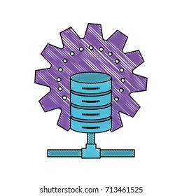 data base center icon in color crayon silhouette vector illustration