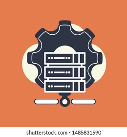Data base center  silhouette on orange background