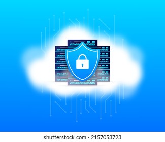 Data base, cloud. Network servers computer hardware technology decorative elements. Vector illustration