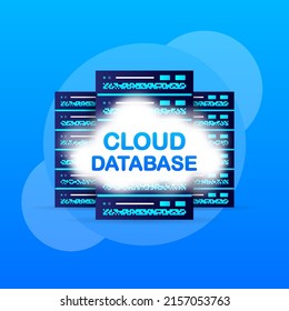 Data base, cloud. Network servers computer hardware technology decorative elements. Vector illustration