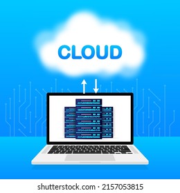 Data base, cloud. Network servers computer hardware technology decorative elements. Vector illustration
