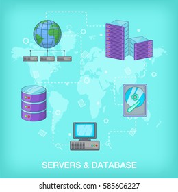 Data base concept global. Cartoon illustration of data base vector concept for web