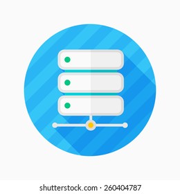 Data base flat icon with long shadow on blue circle background , vector illustration , eps10
