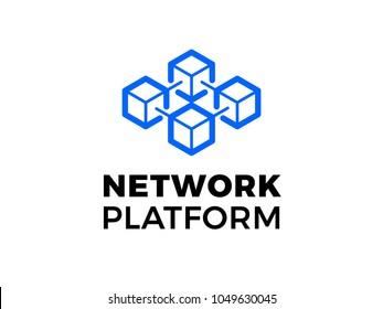 Data base or hosting server company logo. Vector blockchain technology icon for crypto mining bitcoin, ethereum. Block chain network database logo. Data center or hosting company icon