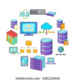 Data base icons set. Cartoon illustration of 16 data base vector icons for web