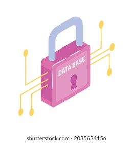Icon zum Schutz der Datenbank mit Padlock auf weißem Hintergrund, Vektorgrafik