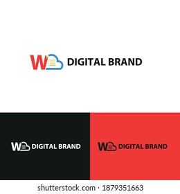 Data base storage initial letter W logo concept with cloud and document paper for technology concept logotype