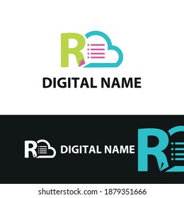 Data base storage initial letter R logo concept with cloud and document paper for technology concept logotype