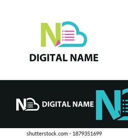 Data base storage initial letter N logo concept with cloud and document paper for technology concept logotype