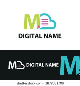 Data base storage initial letter M logo concept with cloud and document paper for technology concept logotype