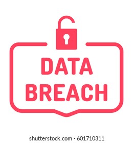 Data Breach. Badge With Lock Unlock Icon. Flat Vector Illustration On White Background.