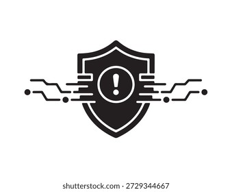 Silhueta de ícone de alerta cibernético de violação de dados