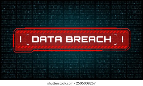 Data breach, cyber attack threat and hackers danger warning alert red banner, vector digital technologies and cyber network security. Data breach warning screen background with binary code numbers