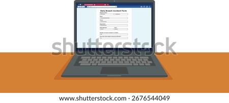 Data breach form laptop page open hacker cyber criminal report IT