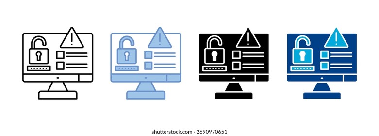 Ícone de violação de dados define coleção de vários estilos