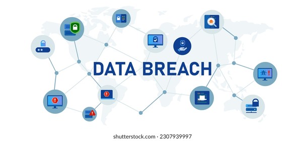 Data breach interconnected icon symbol concept of internet data security alert software bug alert 