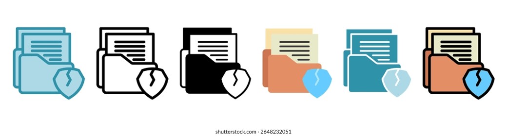 Violação de dados multi estilo, mini ícone de ilustração conjunto. Vetor para conceito moderno, impressão, UI, kit UX, web e desenvolvimento de aplicativos. Relacionados com a gestão de riscos, negócios, finanças.