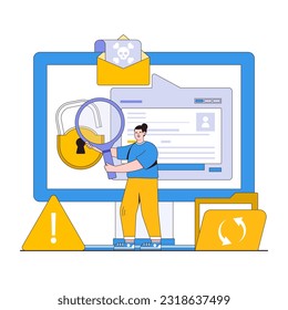 Data breach response vector illustration concept with characters. Incident management, breach investigation, data recovery. Modern flat style for landing page, web banner, infographics, hero images.