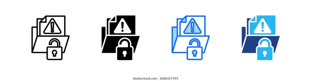 Ícone de risco de violação de dados define coleção de vários estilos