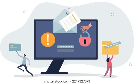 Data breach security attack and hacker fraud problem tiny person concept.flat vector illustration.