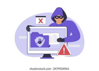 Data breach security attack illustration concept. Illustration for websites, landing pages, mobile applications, posters and banners. Trendy flat vector illustration