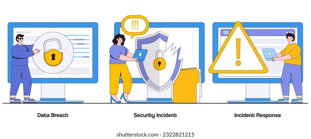 Data Breach, Security Incident, Incident Response Concept with Character. Cybersecurity Abstract Vector Illustration Set. Protocols Management Metaphor.