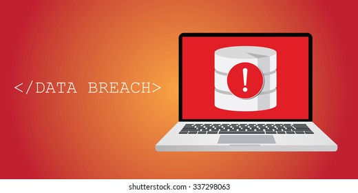 Data Breach Security Warning With Notebok, And Database Warning