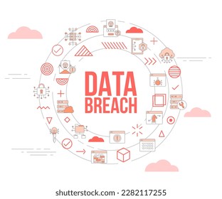 data breach technology concept with icon set template banner and circle round shape