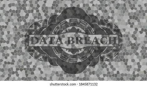 data breach text inside grey color stone wall realistic emblem. Rock fancy background. Illustration. 