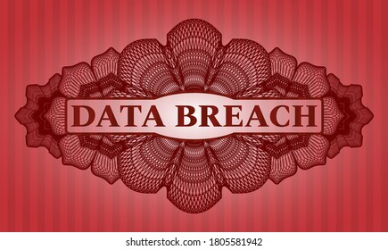 data breach text inside Guilloche red color badge. Bars chic background. Illustration. 