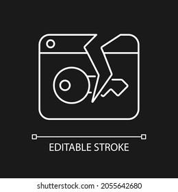 Data breach white linear icon for dark theme. Hacker attack. Phishing for private data. Thin line customizable illustration. Isolated vector contour symbol for night mode. Editable stroke