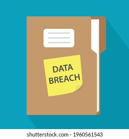 data breach written on yellow sticky paper on document file- vector illustration