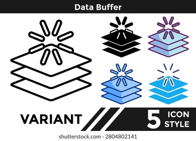 Data Buffer icon for illustrating temporary data storage systems, processing delay management, and buffering concepts. Line, Filled, Color, Dualtone style.