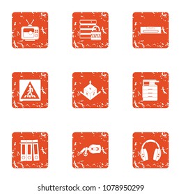Data build icons set. Grunge set of 9 data build vector icons for web isolated on white background