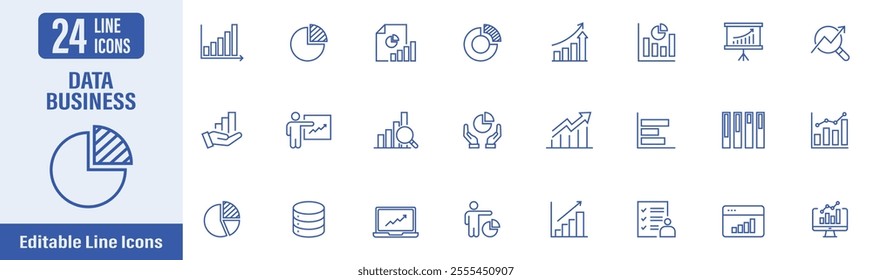 Data Business web icons in line style. Data business, data analysis, reports, business growth, profits, analysis, charts and more. Vector illustration.