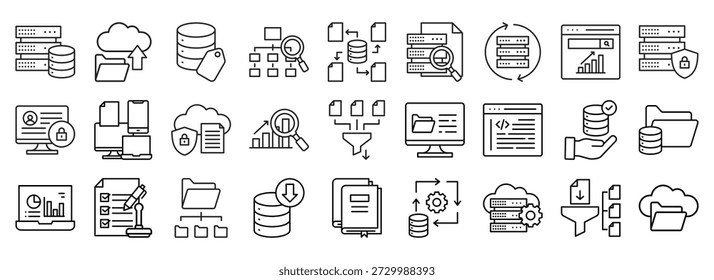 Coleção de ícones do Catálogo de Dados. Contendo design Dados dentro de referência de dados, sistema, data center, categoria, armazenamento em nuvem, catálogo