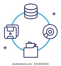 Design de ícone de categorias e tipos de dados, variedade de dados, dados estruturados, dados não estruturados