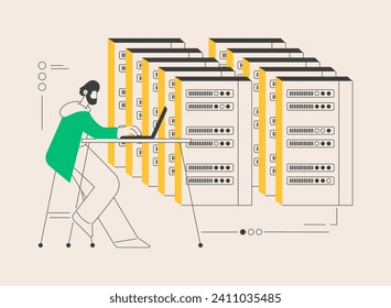 Data center abstract concept vector illustration. Colocation data center, centralized computer system, remote storage, database networking, supercomputer, central server abstract metaphor.